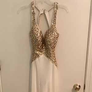 White PromGirl Prom Dress w/ Gold Gems